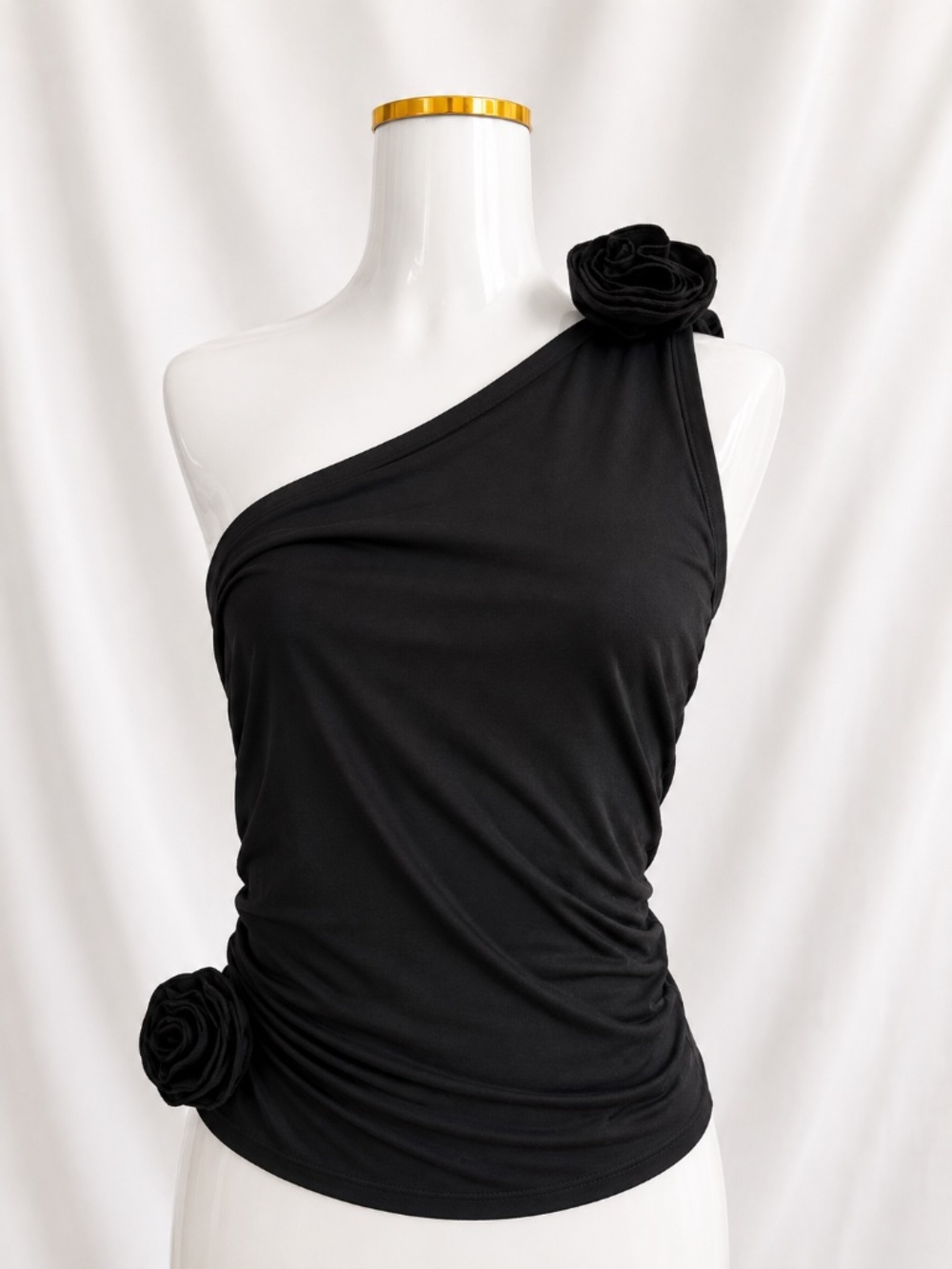 JUST FAB NWT Black One-Shoulder Rosette Top - Size 8
